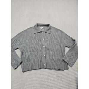 Sincerely Jules Sweater Womens XL Gray Ribbed Button Front Collared Normcore